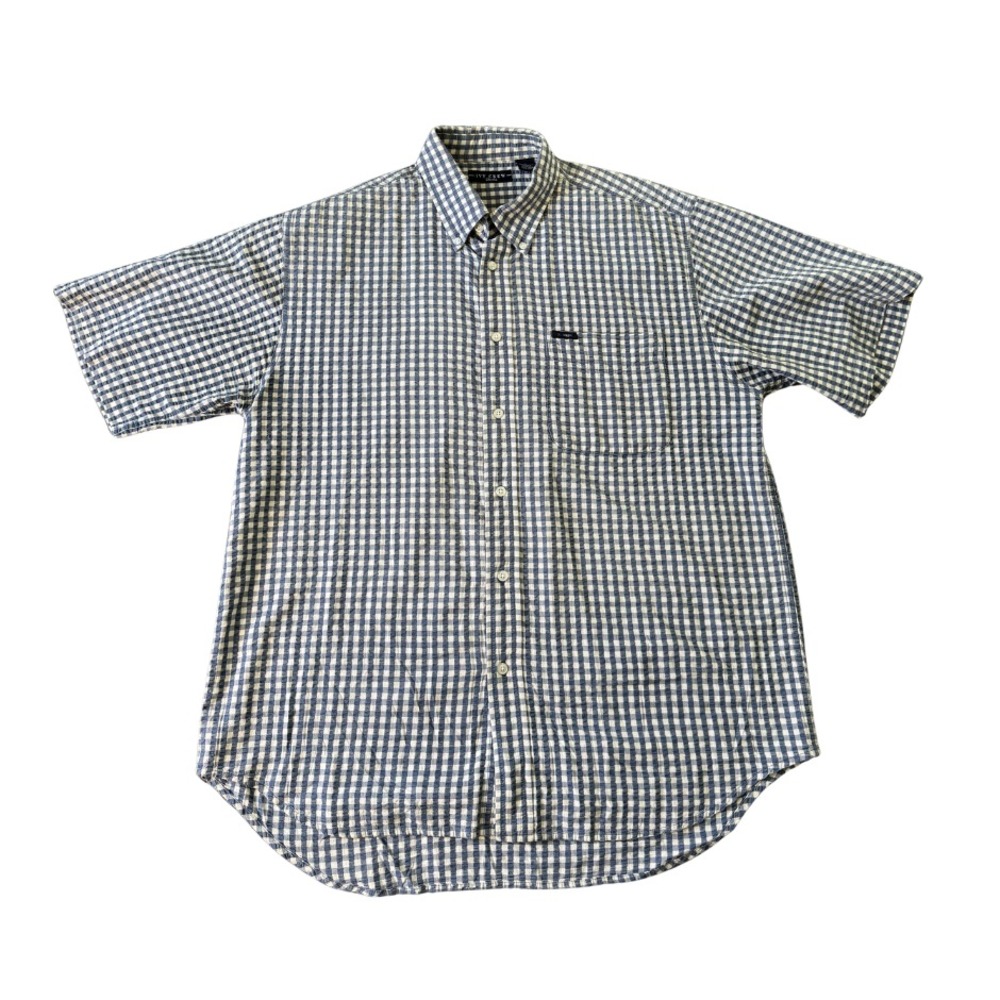 Ivy Crew Classics Mens Large Blue White Gingham Seersucker Short Sleeve Shirt